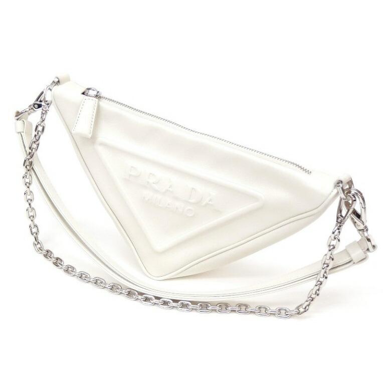 PRADA（プラダ） トライアングル チェーンショルダー 白 レザー 【中古