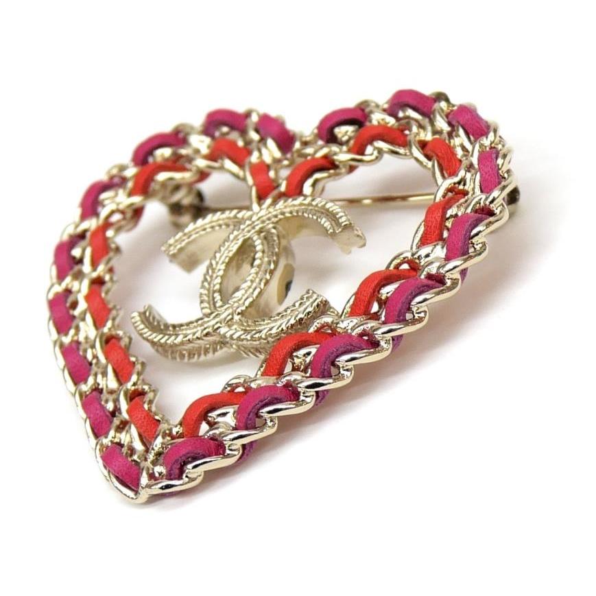 CHANEL（シャネル） ハート×ココマーク ブローチ 18P ピンク/レッド