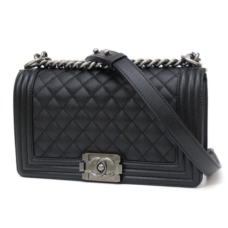シャネル CHANEL チェーンショルダーバッグ ボーイシャネル 黒 キャビアスキン(65400) CHANEL（シャネル） チェーンショルダーバッグ ボーイシャネル 黒