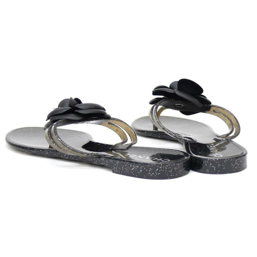CHANEL シャネル ビーチサンダル カメリア 黒 37 【中古】(65715 CHANEL シャネル ビーチサンダル カメリア 黒 37 【中古】(65715