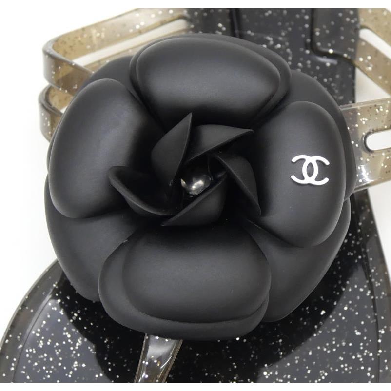 CHANEL シャネル ビーチサンダル カメリア 黒 37 【中古】(65715 CHANEL シャネル ビーチサンダル カメリア 黒 37 【中古】(65715