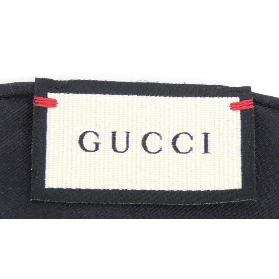 GUCCI（グッチ） スカーフ 花柄 ロゴ 黒 シルク100％ 【中古】(66363