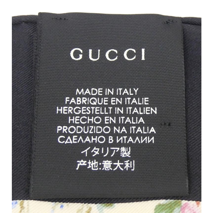 GUCCI（グッチ） スカーフ 花柄 ロゴ 黒 シルク100％ 【中古】(66363