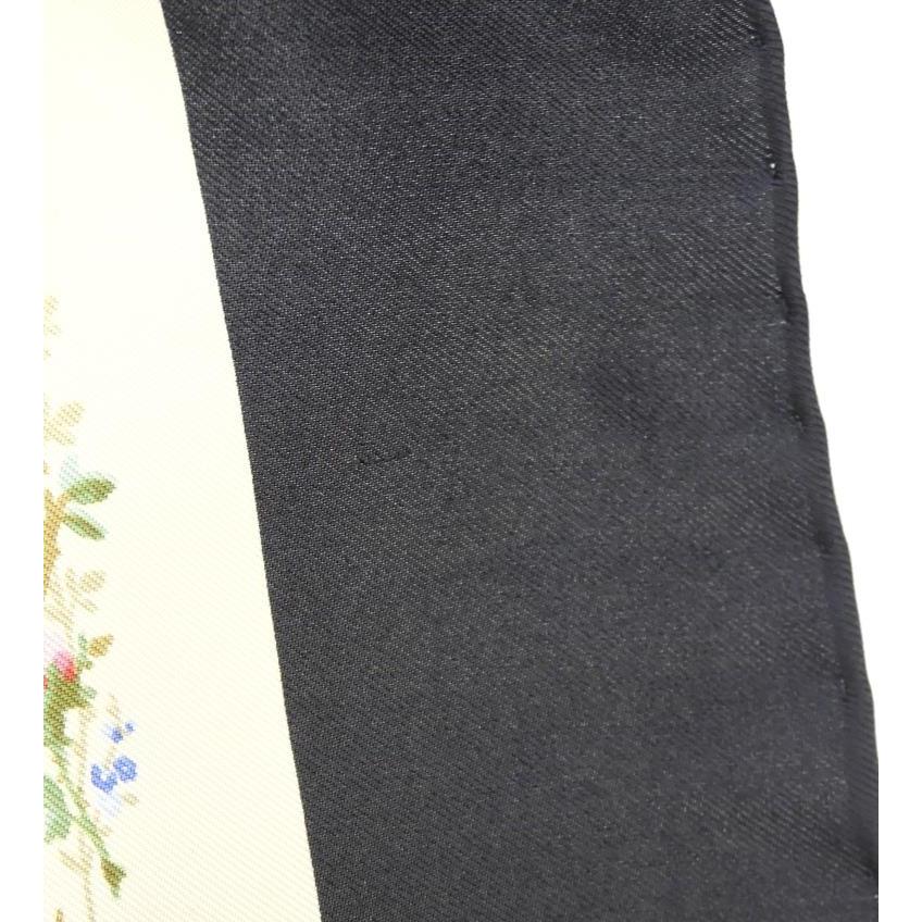 GUCCI（グッチ） スカーフ 花柄 ロゴ 黒 シルク100％ 【中古】(66363