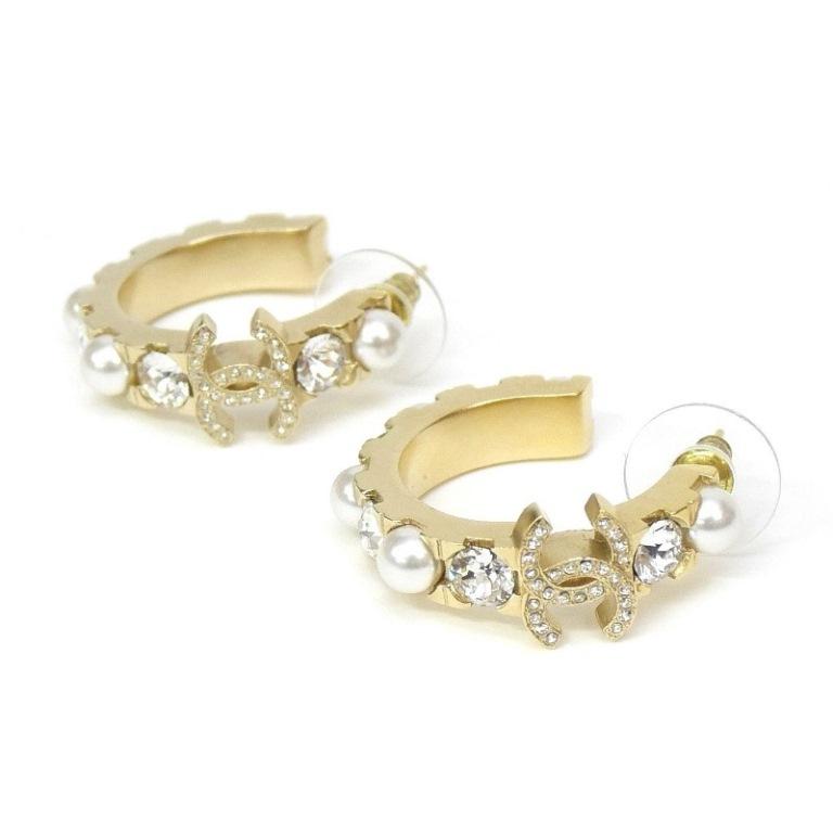 CHANEL シャネル フープピアス フェイクパール×ラインストーン CHANEL シャネル フープピアス フェイクパール×ラインストーン
