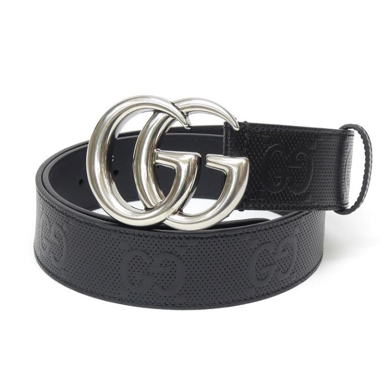 グッチ GUCCI ダブルG ベルト GGマーモント 黒 レザー 【中古】(66693 