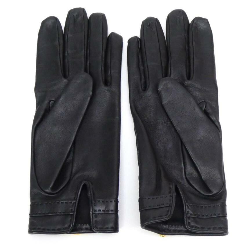 HERMES（エルメス） レザーグローブ G金具 黒 ラムレザー 【中古