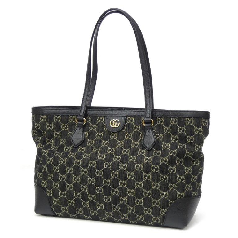 本物.極美品　GUCCI グッチ　バッグ　トート　革×キャンバス　通勤通学　黒 GUCCI（グッチ） トートバッグ GG 黒 キャンバス×レザー 【中古