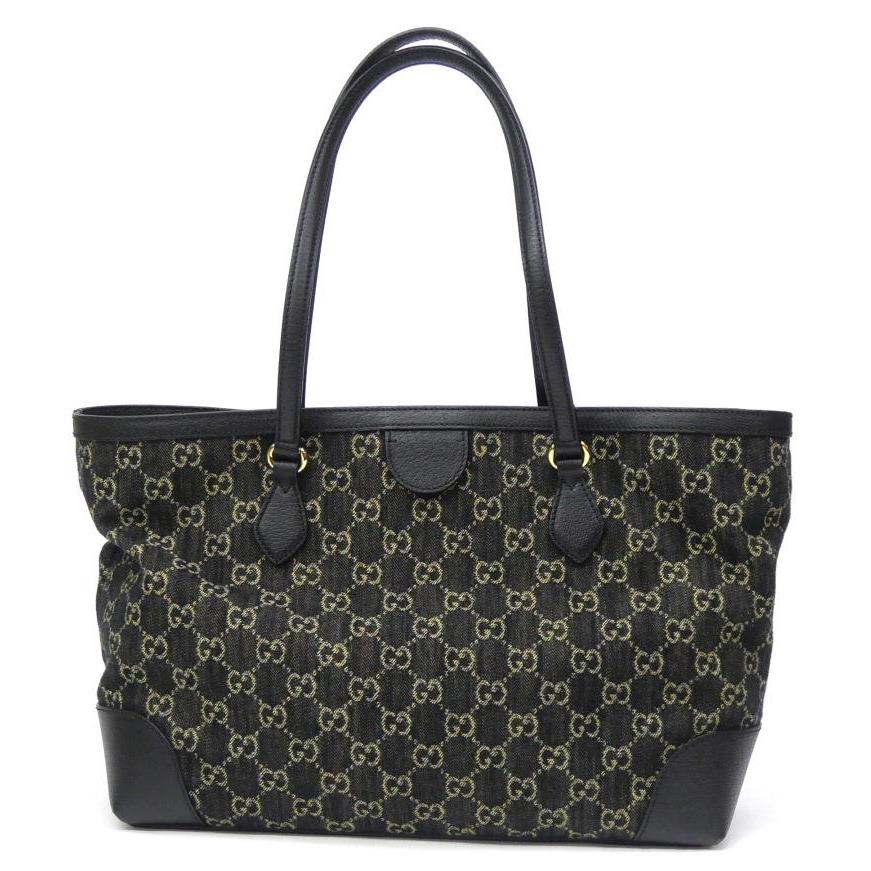 GUCCI トートバッグ　GG柄　キャンバス　黒　レザー　大容量 GUCCI（グッチ） トートバッグ GG 黒 キャンバス×レザー 【中古