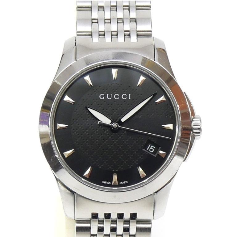 GUCCI レディース 時計 黒 ステンレススチール GUCCI（グッチ） レディースウォッチ 腕時計 クオーツ 革×SSコンビ