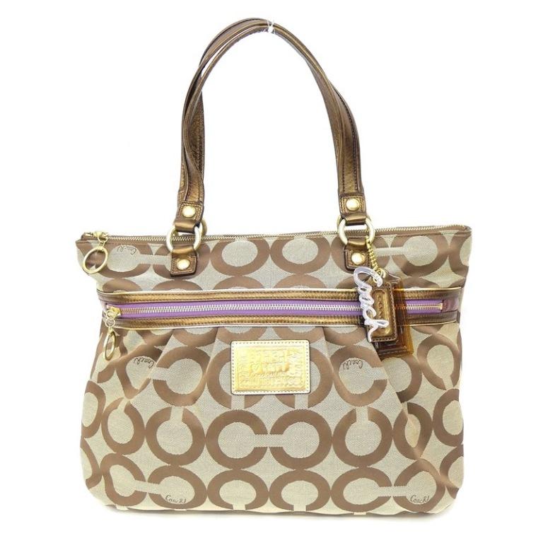 値下げ！コーチ ゴールド メタリック シグネチャー 2WAYバッグ COACH（コーチ） シグネチャー ポピー オプアート グラム トートバッグ