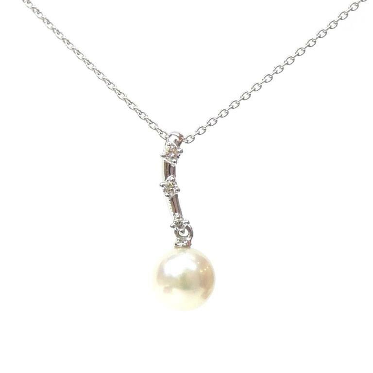 K18WG × ダイアモンド0.05ct × パールネックレス　ホワイトゴールド K18WG × ダイアモンド0.05ct × パールネックレス ホワイトゴールド