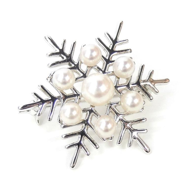 MIKIMOTO（ミキモト） パール ブローチ 雪の結晶 真珠/シルバー 【中古