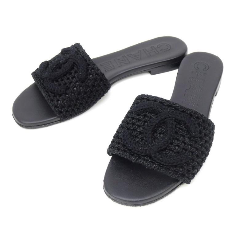 CHANEL ココマーク サンダル 39C ブラック CHANEL（シャネル） ニット フラットサンダル ココマーク 黒 39C