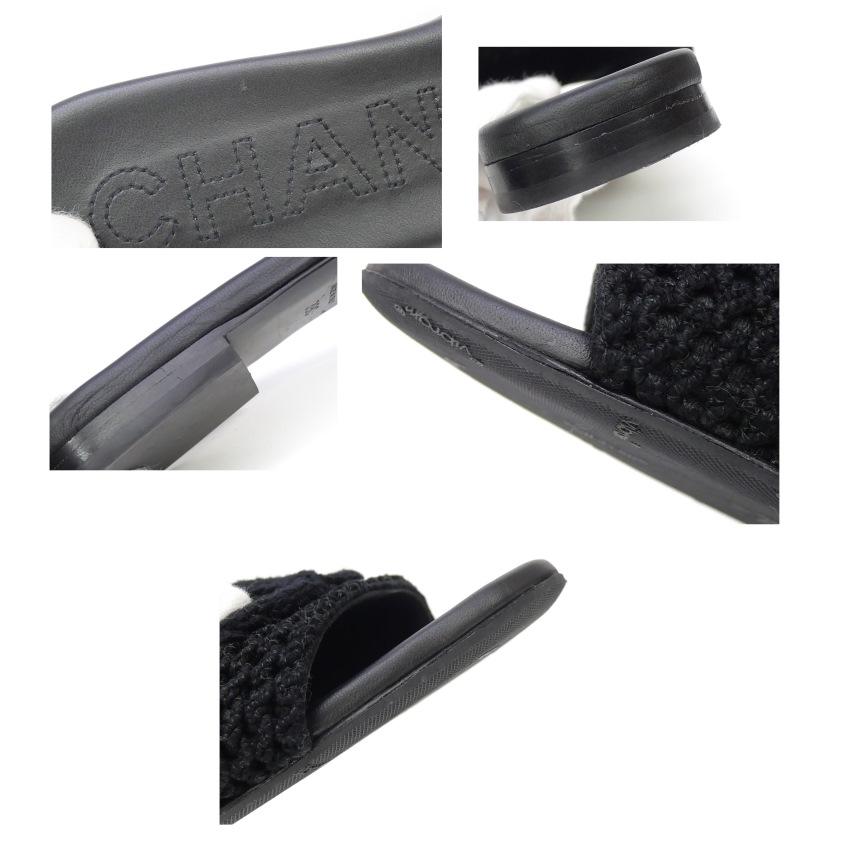 シャネル CHANEL ニット フラットサンダル ココマーク 黒 39C 【中古】(69146) CHANEL（シャネル） ニット フラットサンダル ココマーク 黒 39C