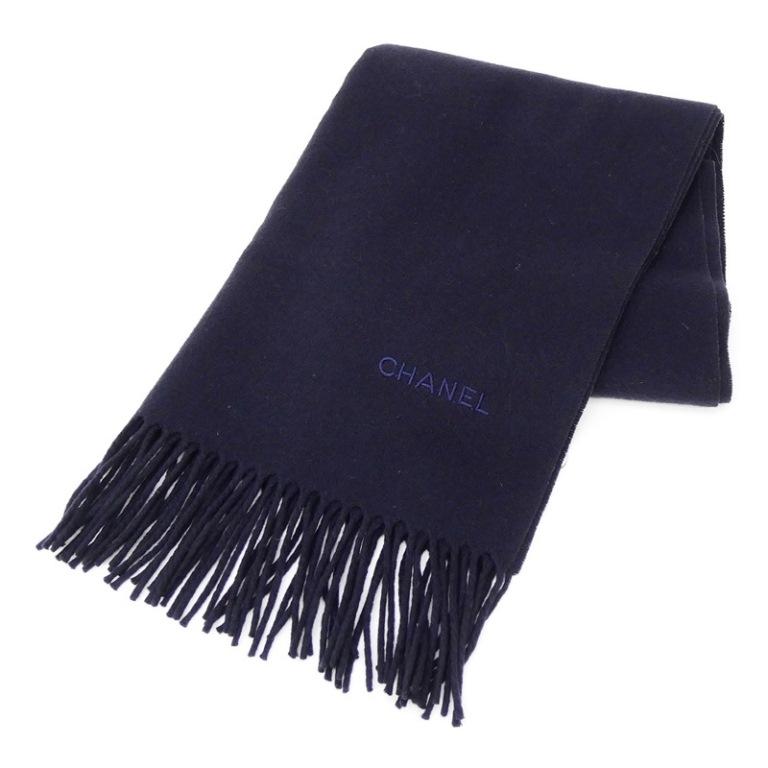 シャネル CHANEL マフラー ロゴ ネイビー 【中古】(69629) CHANEL（シャネル） マフラー ロゴ ネイビー 【中古】(69629) : 堀田