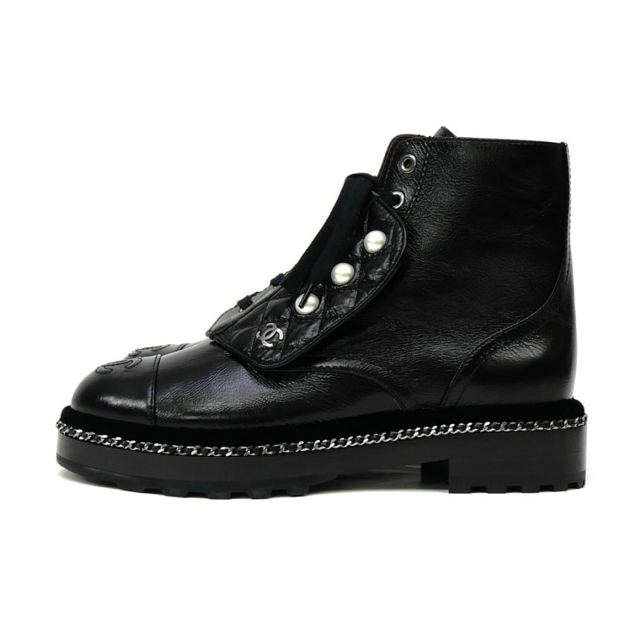 CHANEL（シャネル） レースアップブーツ フェイクパール チェーン