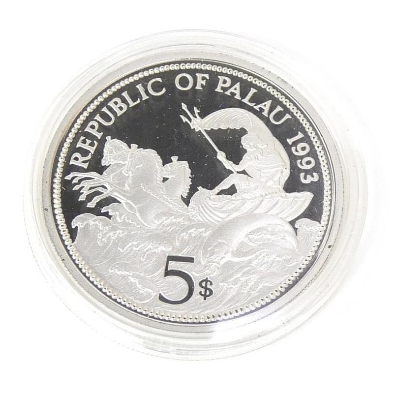 5ドル 銀貨 海洋生物 1993 パラオ 海洋生物保護 5ドルカラー銀貨 1993年 シルバーコイン(69945