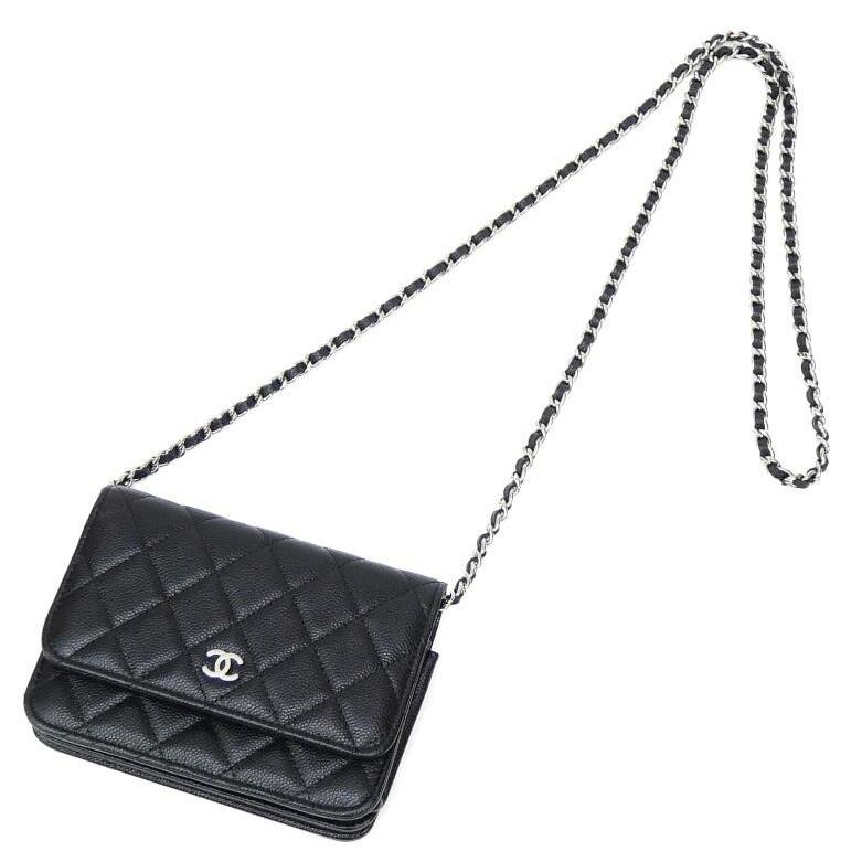 シャネル CHANEL チェーンウォレット ショルダーバッグ マトラッセ A1649 黒 キャビアスキン 【中古】(70122)_1