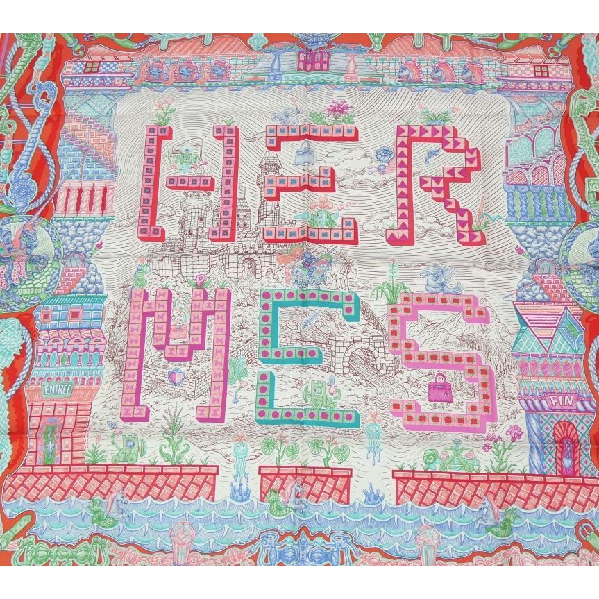 HERMES（エルメス） スカーフ カレ90 スーパー シルク クエスト 赤系
