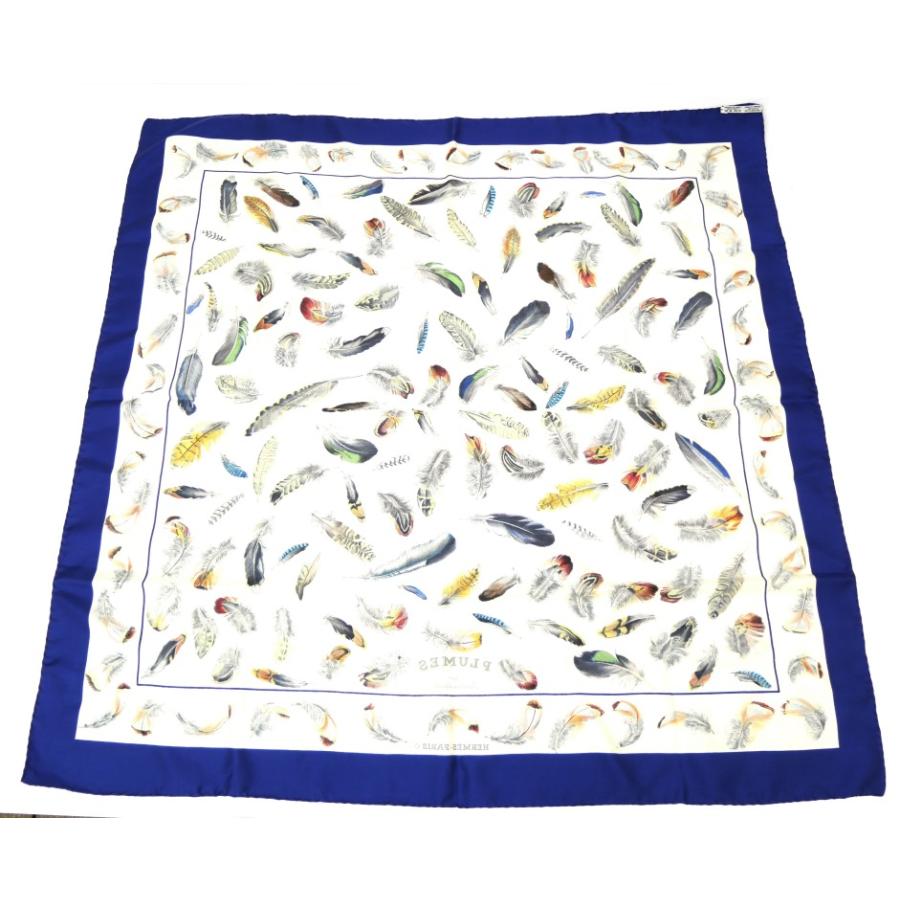 HERMES（エルメス） スカーフ カレ90 Plumes 羽根 ネイビー シルク