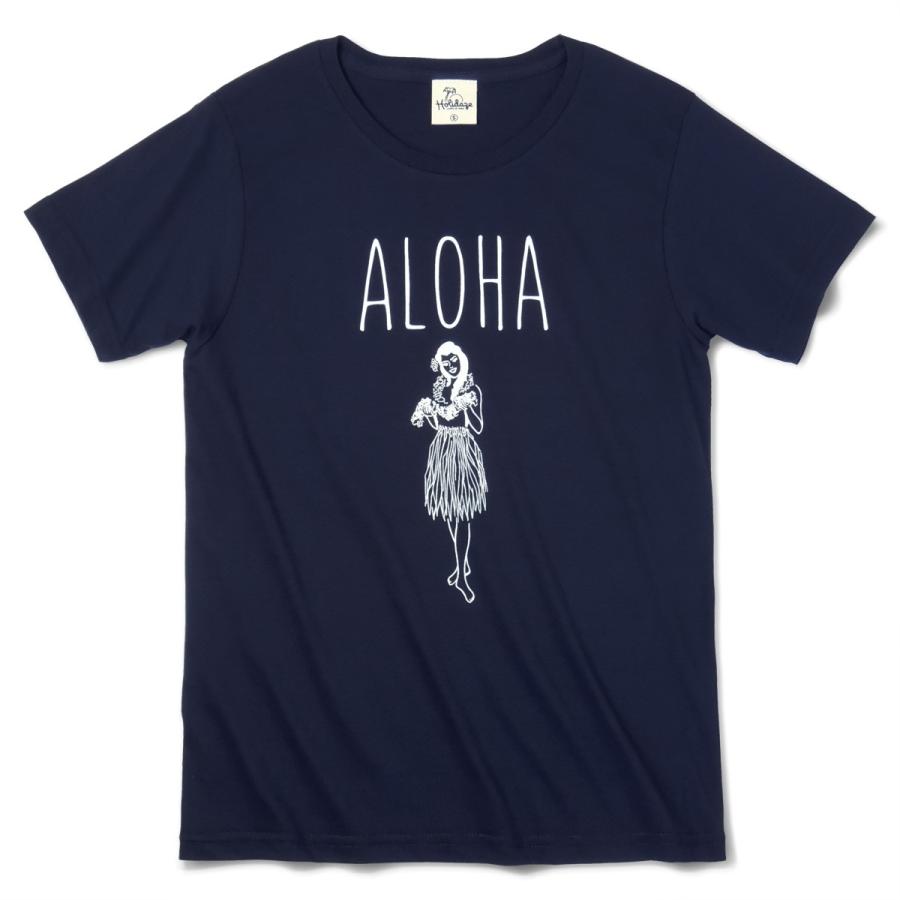 Tシャツ ALOHA アロハ フラガール ハワイ リゾート リラックス サーフ メンズ 半袖 ホワイト ネイビー HOLIDAZE ホリデイズ｜horizonblue｜02