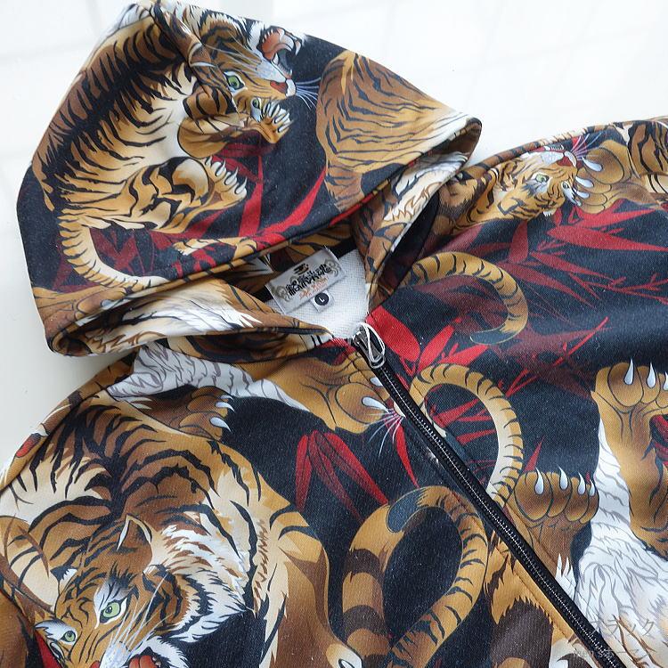 絡繰魂/カラクリ魂/からくり魂 昇華転写 虎 笹 総柄 桜刺繍 ロゴ刺繍