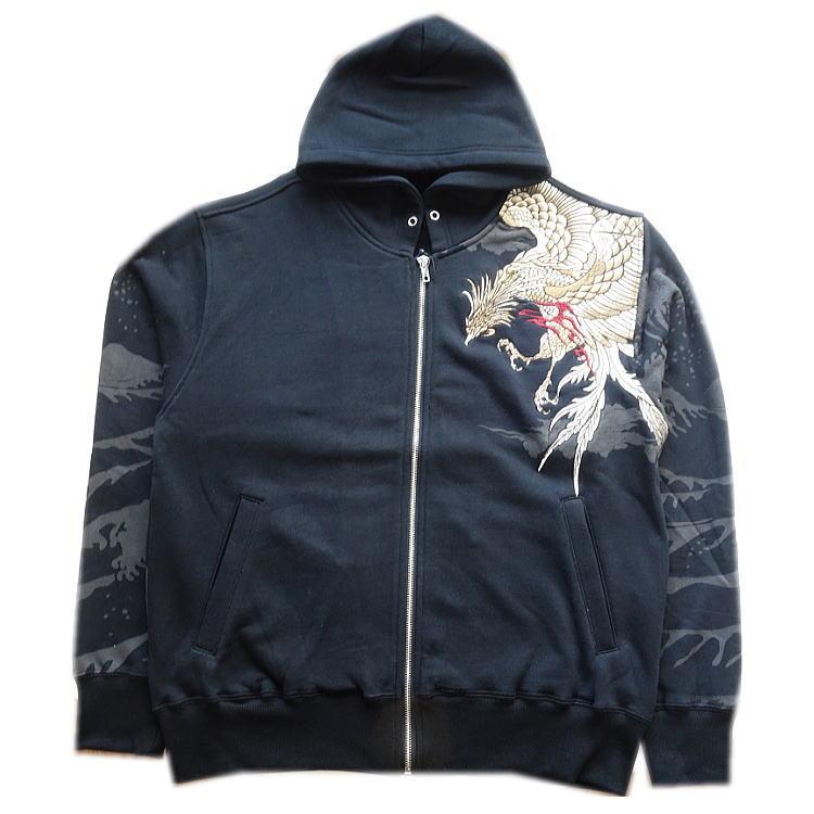 新品・タグ付き＊絡繰魂ファーパーカー鳳凰柄総刺繍Lベージュ 絡繰魂/カラクリ魂/からくり魂 粋 鳳凰刺繍 駿河湾の怒涛 ロゴ刺繍