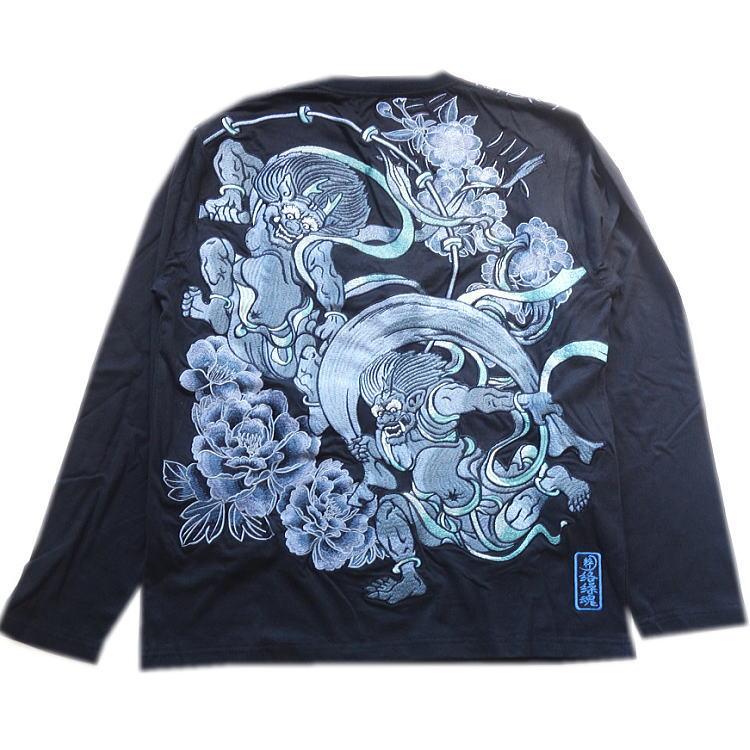 絡繰魂/カラクリ魂/からくり魂 粋 風神雷神 青ブルー刺繍 和彩 牡丹