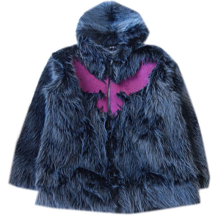 ビッグ有 DAKU/濁/ダク 烏カラス 総刺繍 CROWフェイクファー