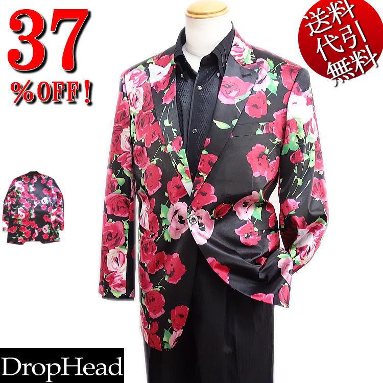 DropHead/ドロップヘッド 赤薔薇柄 バラ柄 サテン地 ピーク衿 ステージ 