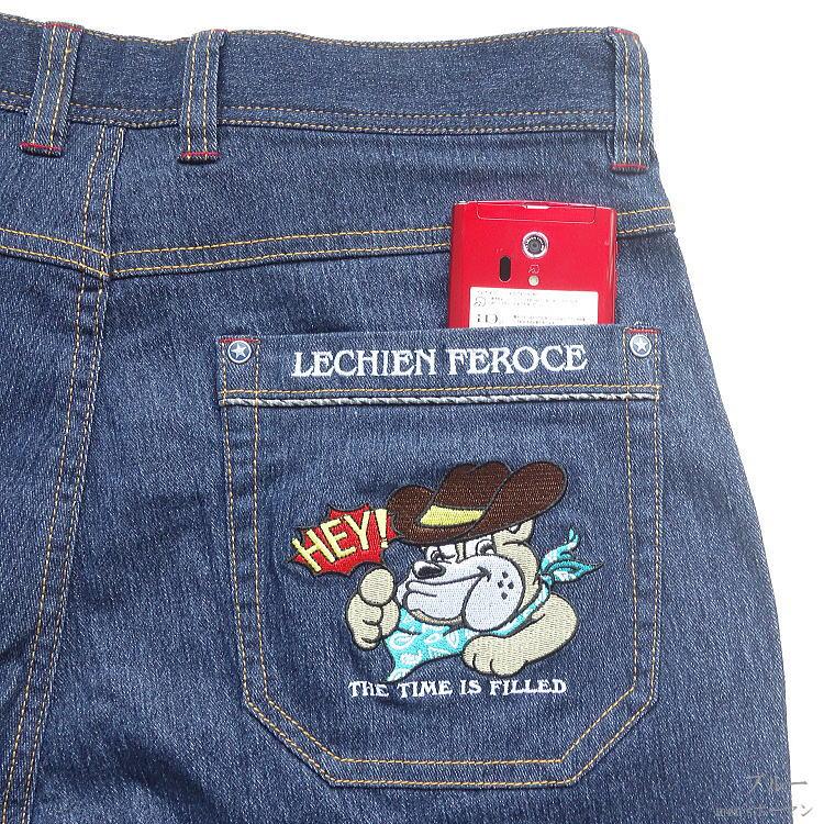新作 LechienFeroceルシアンフェローチェ ブルドッグ刺繍 ロゴ 星リベット ストレッチ カジュアル DPデニムパンツ ジーンズ ブルー 82/85/88/91/95/100 LF-7100 |  | 13