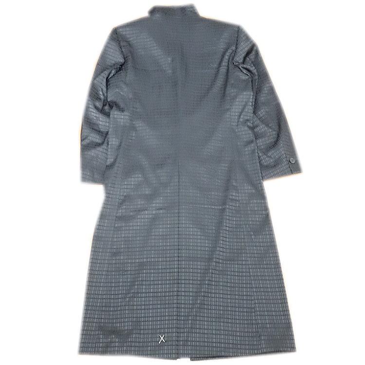 日本製 春秋冬物 ビッグ有 ビビコ/BBCO COLLECTION 変形格子柄 ジャガード織 スーツ対応 スタンドカラー ロング丈 ロングコート 黒：L/LL(L〜3L/XXL) S-21105の画像