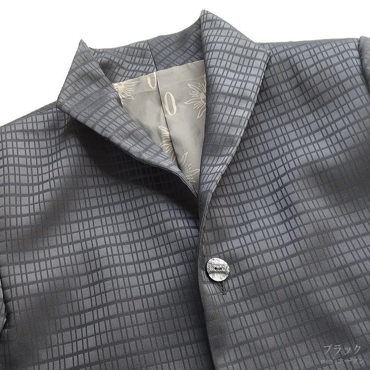 日本製 春秋冬物 ビッグ有 ビビコ/BBCO COLLECTION 変形格子柄 ジャガード織 スーツ対応 スタンドカラー ロング丈 ロングコート 黒：L/LL(L〜3L/XXL) S-21105の画像