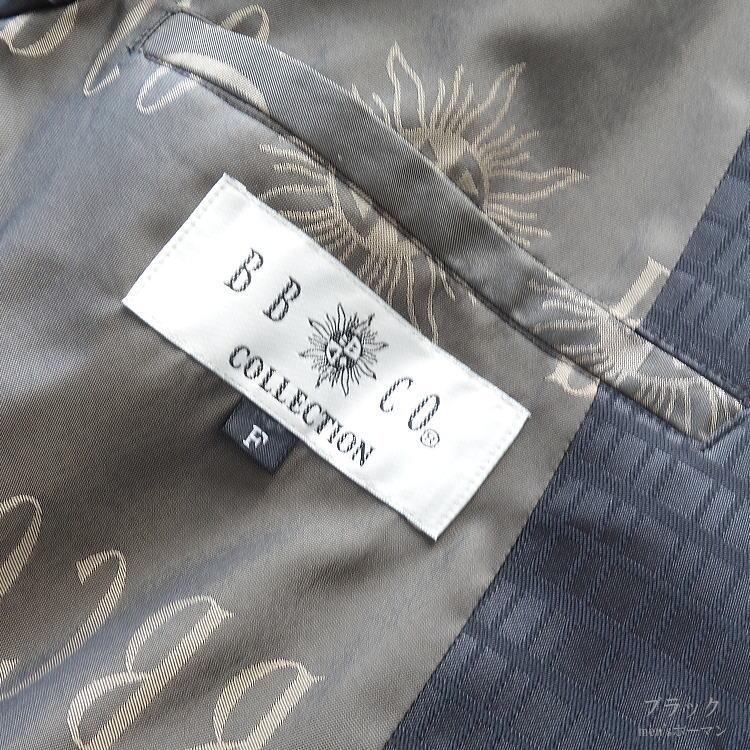 日本製 春秋冬物 ビッグ有 ビビコ/BBCO COLLECTION 変形格子柄 ジャガード織 スーツ対応 スタンドカラー ロング丈 ロングコート 黒：L/LL(L〜3L/XXL) S-21105の画像