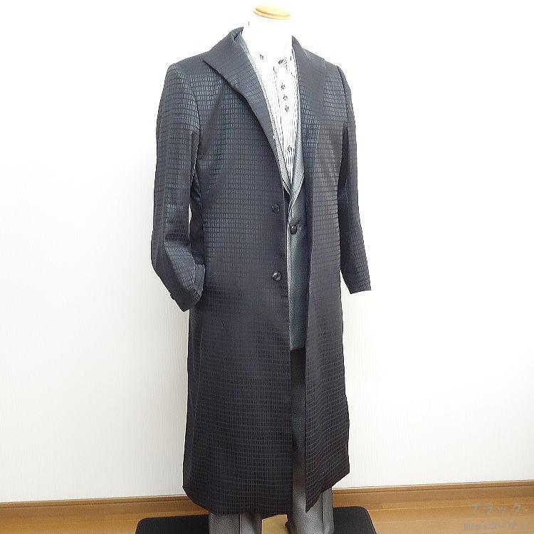 日本製 春秋冬物 ビッグ有 ビビコ/BBCO COLLECTION 変形格子柄 ジャガード織 スーツ対応 スタンドカラー ロング丈 ロングコート 黒：L/LL(L〜3L/XXL) S-21105の画像