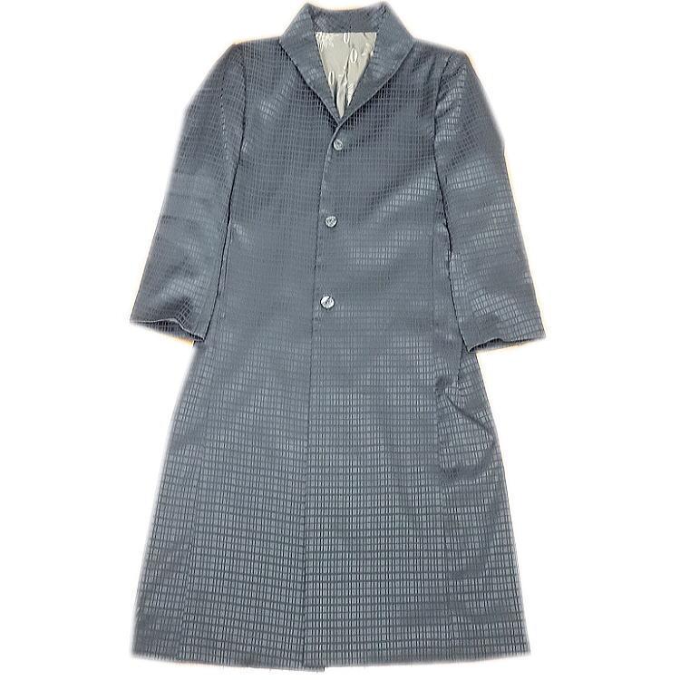 日本製 春秋冬物 ビッグ有 ビビコ/BBCO COLLECTION 変形格子柄 ジャガード織 スーツ対応 スタンドカラー ロング丈 ロングコート 黒：L/LL(L〜3L/XXL) S-21105の画像