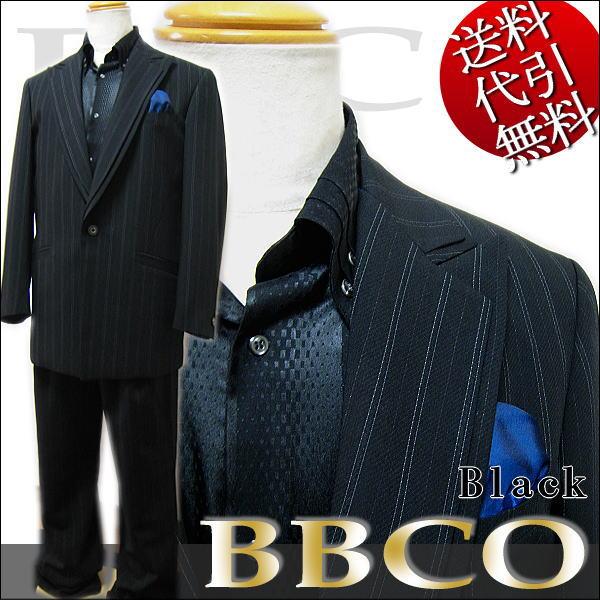日本製 16新作 オールシーズン春夏秋冬物 オールシーズン春夏秋冬物 ビビコ co シングルスーツ Collection 2枚衿 シングルスーツ黒 L 48 Bl 52 変形白ストライプ柄 ファッション Z ホーマン ワン釦 種類豊富な品揃え の