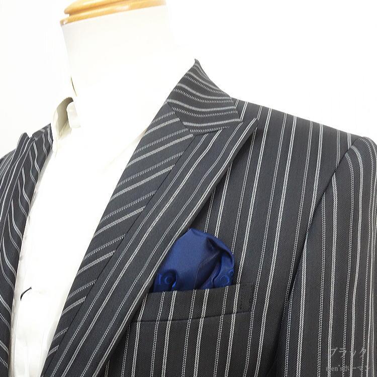 日本製 秋冬春物 ビビコ/BBCO COLLECTION 白ランダムストライプ柄 衿裏ダーツ入切替ピーク衿 個性派 ワンタック ワン釦 １つ釦シングルスーツ 黒：50(L) ZJ-103の画像