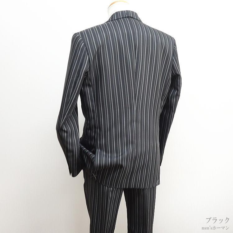 日本製 秋冬春物 ビビコ/BBCO COLLECTION 白ランダムストライプ柄 衿裏ダーツ入切替ピーク衿 個性派 ワンタック ワン釦 １つ釦シングルスーツ 黒：50(L) ZJ-103の画像