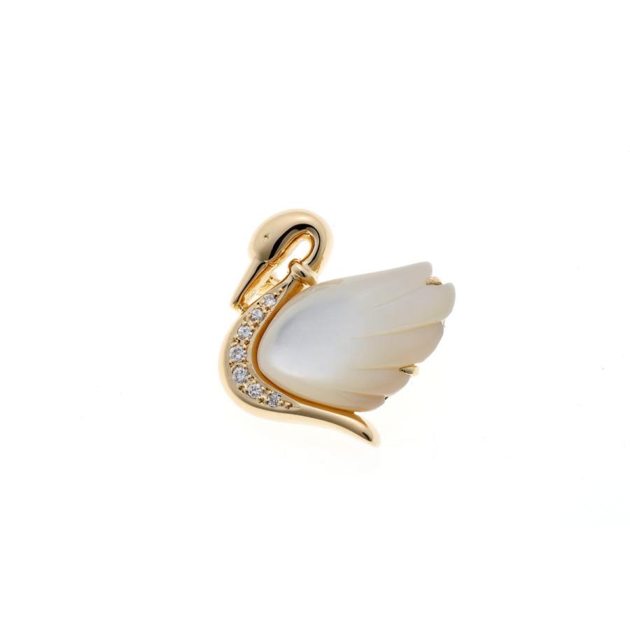 【美品】タサキ　田崎　ブローチ　スワン　白鳥　パール　フォーマル　ゴールド TASAKI（タサキ） 白鳥 スワンモチーフ ダイヤ ブローチ - イエロー