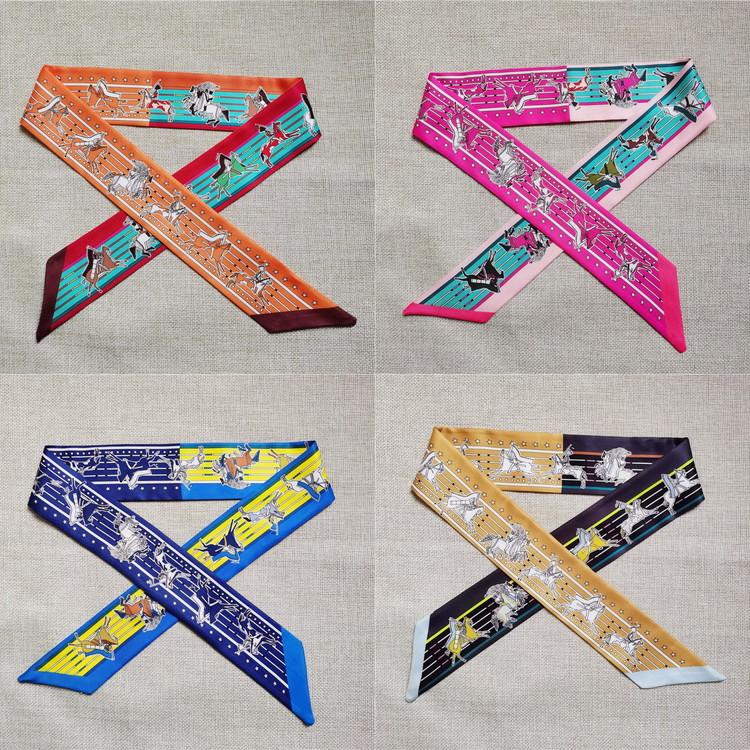 送料無料 ツイリー スカーフ 馬柄 85cm x 5 首巻き リボンスカーフ