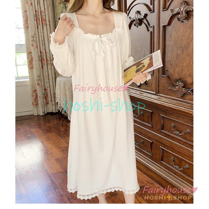 パジャマ レディース 春 秋 長袖ルームウェア 白レースパジャマ 可愛い