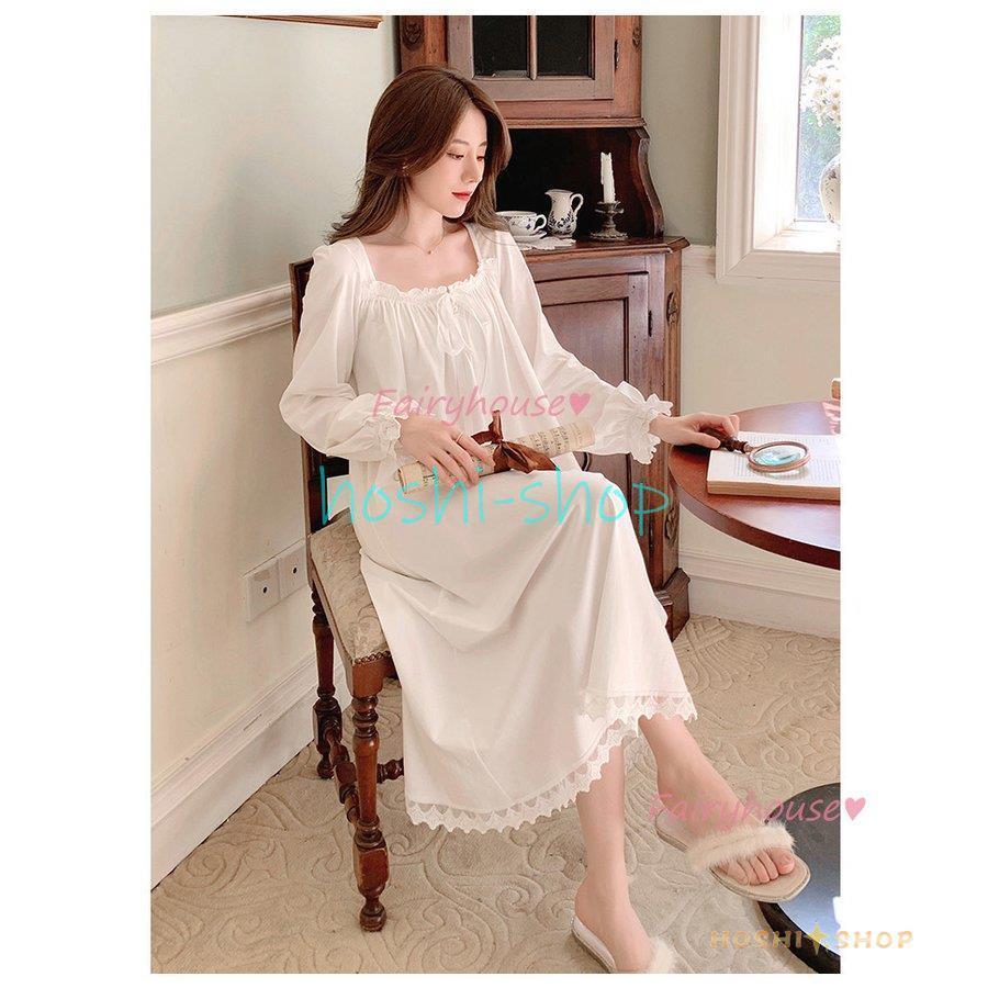 パジャマ レディース 春 秋 長袖ルームウェア 白レースパジャマ 可愛い