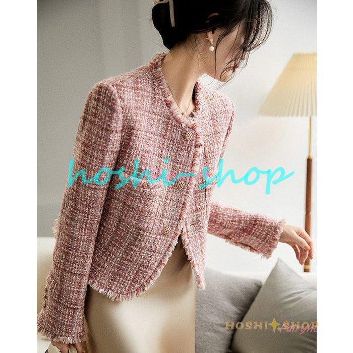 ミドル丈 ツイード 春 ノーカラージャケット 秋 冬 レディース