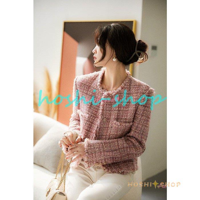 ツイードジャケット ノーカラー レディース ノーカラー