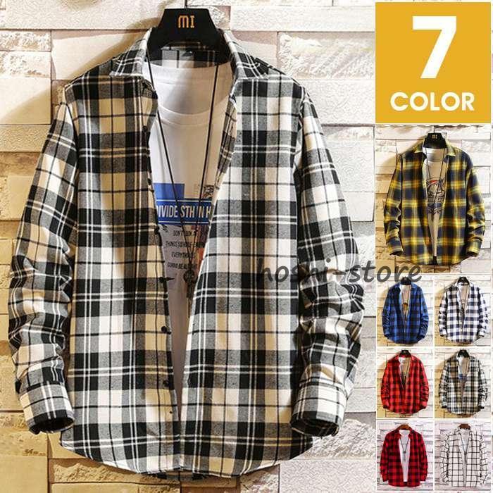チェックシャツ 開襟シャツ カジュアルシャツ メンズ ネルシャツ チェック柄 長袖シャツ 服 お洒落 リラックス カジュアル 通勤 通学 大人 ...