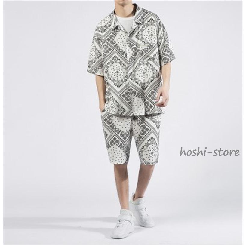ダウポンチ　ペイズリー柄　バンダナ柄　セットアップ ペイズリー柄 セットアップ メンズ 夏物 上下セット ペーズリー柄