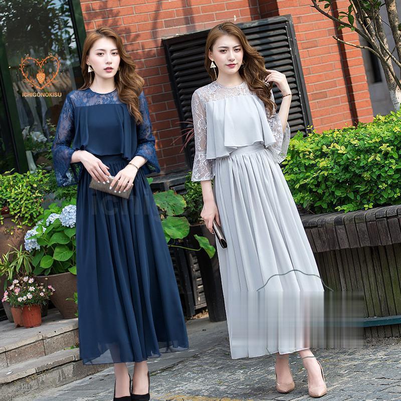 パーティードレス 結婚式 ワンピース ドレス 親族 袖あり ロング丈