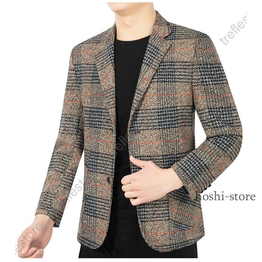 【ダブルアールエル】テーラードジャケット (M) チェック柄 毛 麻混 ネイビー NEWYORKER ニューヨーカー チェック柄 2B ウール テーラード